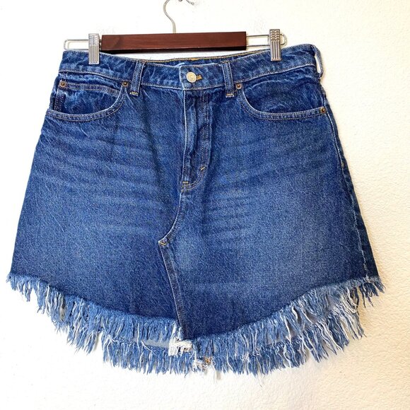 Free People Bailey Denim Fringe High Waist Mini Skirt Dark Blue 29 - Picture 6 of 9
